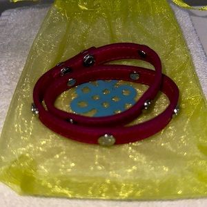 Pink leather wrap adjustable bracelet